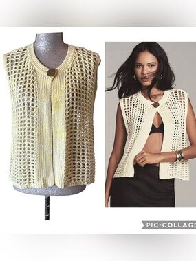 Flat White Ivory Yellow Marled Open Knit Sweater Tank Size OS